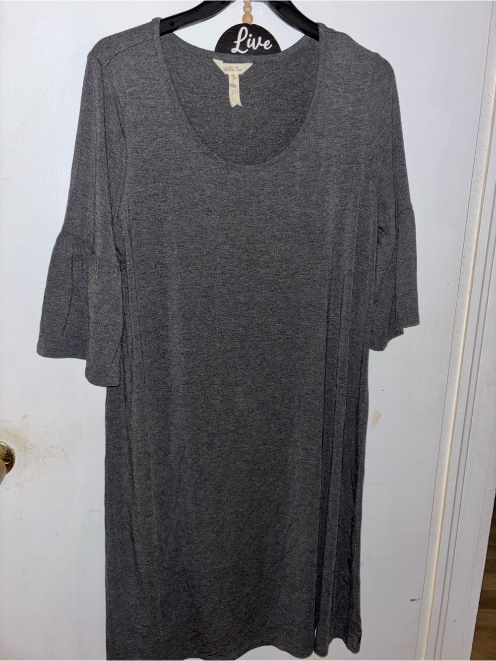 Women's Charcoal Scoop Neck Midi Dress with Ruffle Sleeves by Matilda Jane